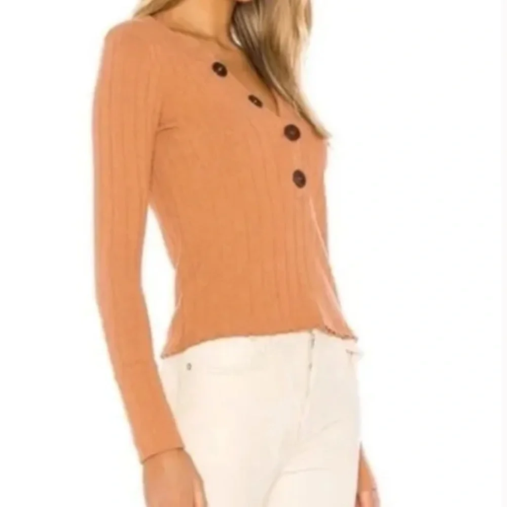 Free People We The Free Tan Oliver Ribbed Henley Top Size Medium
